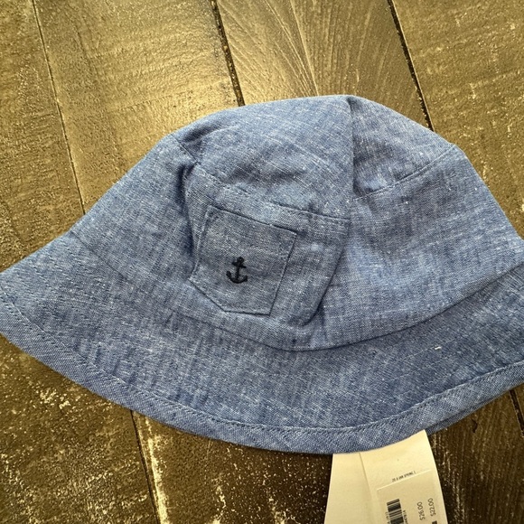 JANIE AND JACK NWT Denim Linen Cotton Blend Bucket Hat Anchor Size 6-12 months - Picture 1 of 6
